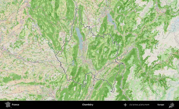 Chambery. OpenStreetMap Fransız stili haritasında Fransa 'nın idari bölgesinin ana hatları belirlendi