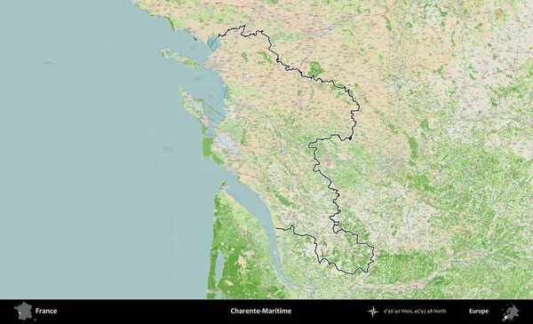 Charente-Maritime. OpenStreetMap Fransız stili haritasında Fransa 'nın idari bölgesinin ana hatları belirlendi