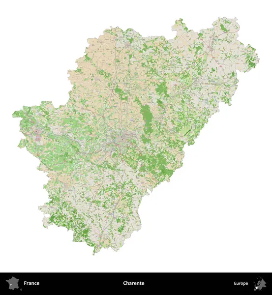 Charente. Fransa 'nın idari bölgesi bir OpenStreetMap Fransız tarzı haritada beyazda izole edildi