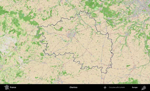 Chartres. OpenStreetMap Fransız stili haritasında Fransa 'nın idari bölgesinin ana hatları belirlendi