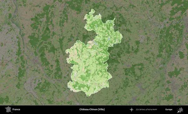 Chateau-Chinon (Ville). Fransa 'nın idari alanı koyu renk bir OpenStreetMap tarzı Fransız haritasına vurgulandı ve özetlendi