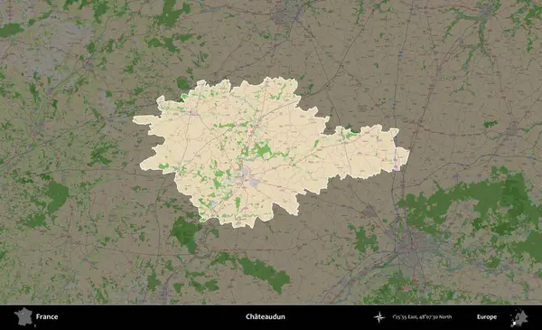 Chateaudun. Fransa 'nın idari alanı koyu renk bir OpenStreetMap tarzı Fransız haritasına vurgulandı ve özetlendi