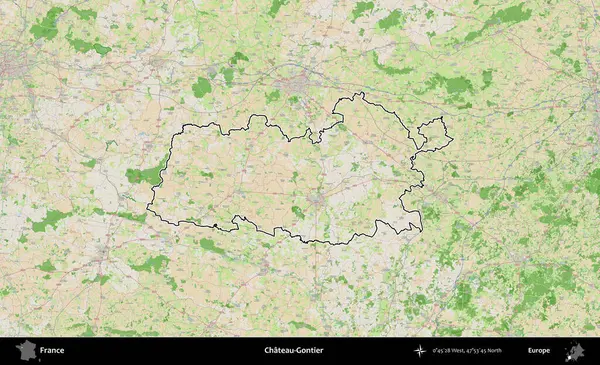 Şato-Gontier. OpenStreetMap Fransız stili haritasında Fransa 'nın idari bölgesinin ana hatları belirlendi