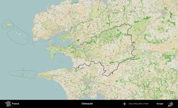 Chateaulin. OpenStreetMap Fransız stili haritasında Fransa 'nın idari bölgesinin ana hatları belirlendi