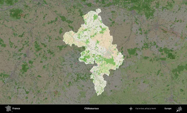 Chateauroux. Fransa 'nın idari alanı koyu renk bir OpenStreetMap tarzı Fransız haritasına vurgulandı ve özetlendi