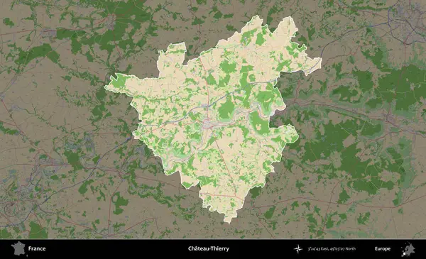 Şato-Thierry. Fransa 'nın idari alanı koyu renk bir OpenStreetMap tarzı Fransız haritasına vurgulandı ve özetlendi