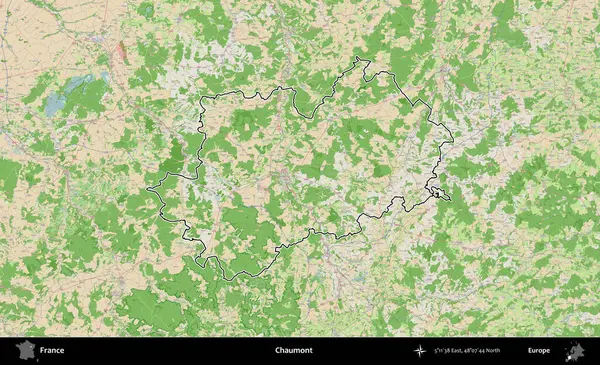 Chaumont. OpenStreetMap Fransız stili haritasında Fransa 'nın idari bölgesinin ana hatları belirlendi