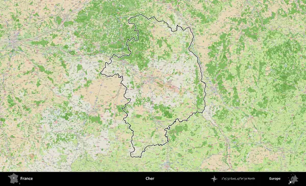 - Cher. OpenStreetMap Fransız stili haritasında Fransa 'nın idari bölgesinin ana hatları belirlendi