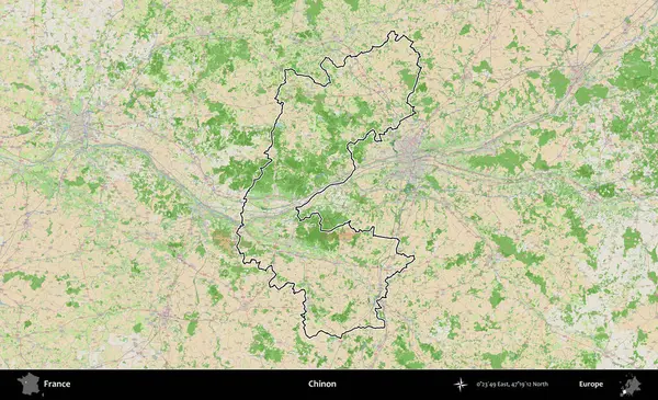 Chinon. OpenStreetMap Fransız stili haritasında Fransa 'nın idari bölgesinin ana hatları belirlendi