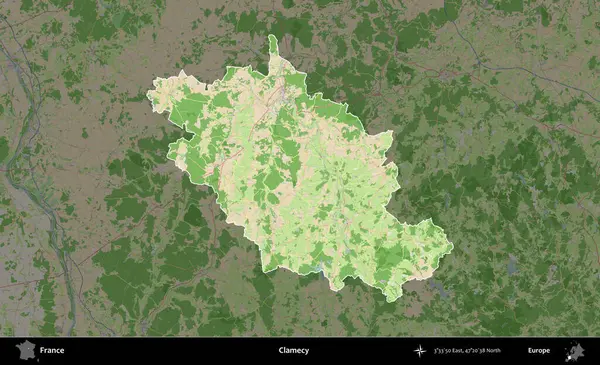 İstiridye. Fransa 'nın idari alanı koyu renk bir OpenStreetMap tarzı Fransız haritasına vurgulandı ve özetlendi