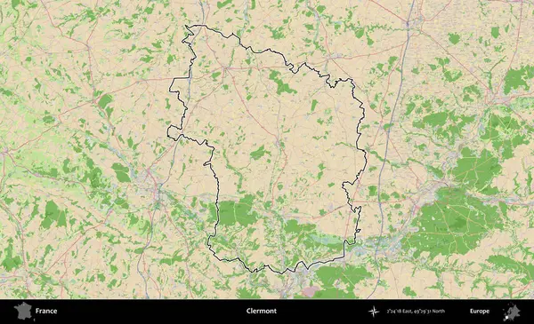 Clermont 'ta. OpenStreetMap Fransız stili haritasında Fransa 'nın idari bölgesinin ana hatları belirlendi