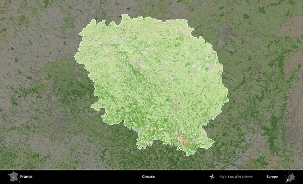 Creuse. Fransa 'nın idari alanı koyu renk bir OpenStreetMap tarzı Fransız haritasına vurgulandı ve özetlendi