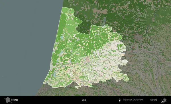 Dax. Fransa 'nın idari alanı koyu renk bir OpenStreetMap tarzı Fransız haritasına vurgulandı ve özetlendi