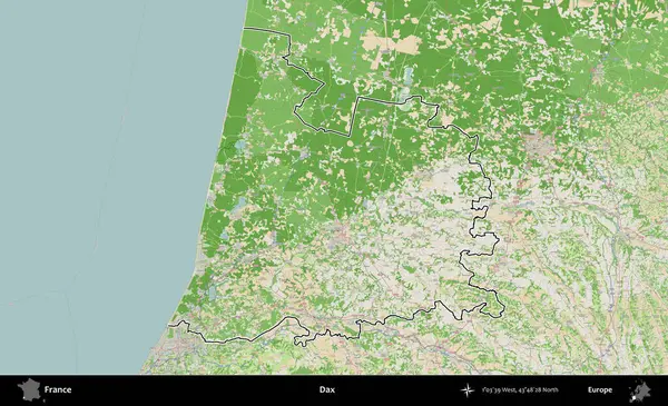 Dax. OpenStreetMap Fransız stili haritasında Fransa 'nın idari bölgesinin ana hatları belirlendi