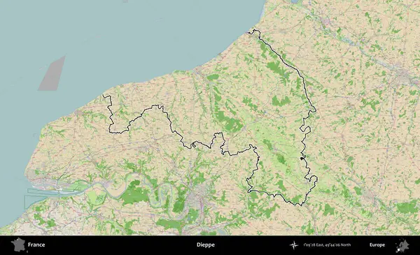 Dieppe. OpenStreetMap Fransız stili haritasında Fransa 'nın idari bölgesinin ana hatları belirlendi