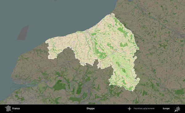Dieppe. Fransa 'nın idari alanı koyu renk bir OpenStreetMap tarzı Fransız haritasına vurgulandı ve özetlendi