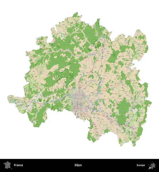 Dijon. Fransa 'nın idari bölgesi bir OpenStreetMap Fransız tarzı haritada beyazda izole edildi