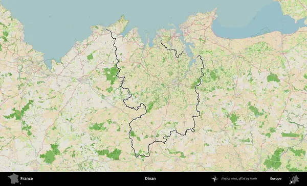 Dinan. OpenStreetMap Fransız stili haritasında Fransa 'nın idari bölgesinin ana hatları belirlendi