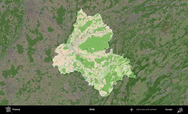 İşsizlik parası. Fransa 'nın idari alanı koyu renk bir OpenStreetMap tarzı Fransız haritasına vurgulandı ve özetlendi