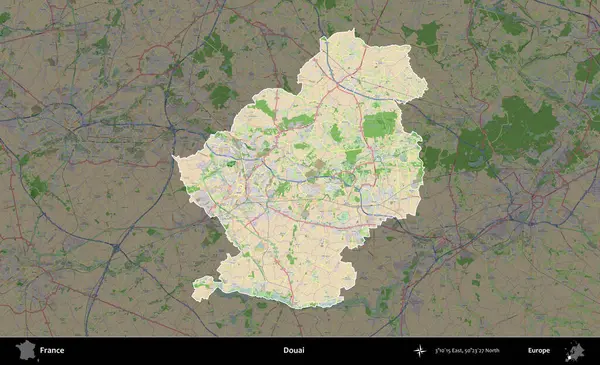 Douai. Fransa 'nın idari alanı koyu renk bir OpenStreetMap tarzı Fransız haritasına vurgulandı ve özetlendi