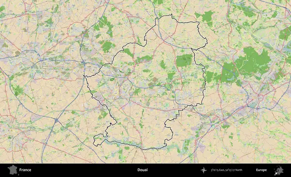 Douai. OpenStreetMap Fransız stili haritasında Fransa 'nın idari bölgesinin ana hatları belirlendi