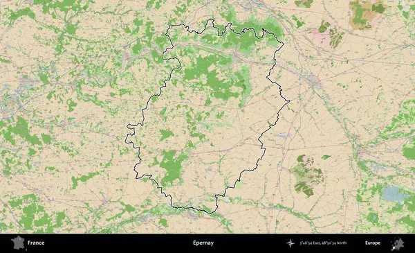 Epernay. OpenStreetMap Fransız stili haritasında Fransa 'nın idari bölgesinin ana hatları belirlendi