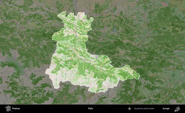 Foix. Fransa 'nın idari alanı koyu renk bir OpenStreetMap tarzı Fransız haritasına vurgulandı ve özetlendi