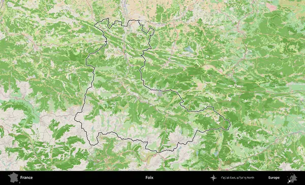 Foix. OpenStreetMap Fransız stili haritasında Fransa 'nın idari bölgesinin ana hatları belirlendi