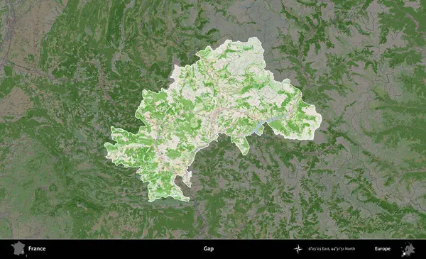 Boşluk. Fransa 'nın idari alanı koyu renk bir OpenStreetMap tarzı Fransız haritasına vurgulandı ve özetlendi