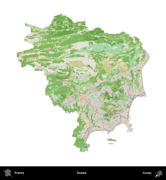 Grasse. Fransa 'nın idari bölgesi bir OpenStreetMap Fransız tarzı haritada beyazda izole edildi