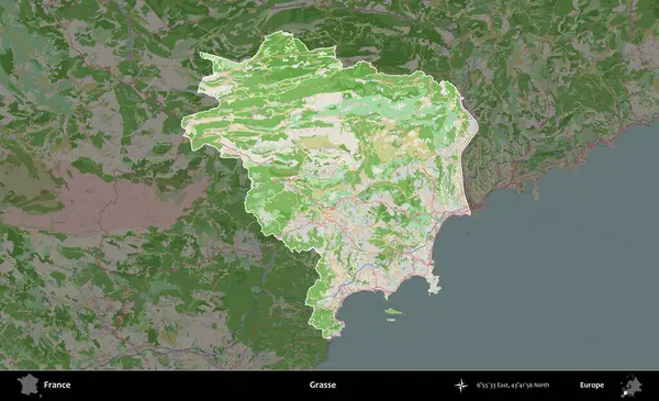 Grasse. Fransa 'nın idari alanı koyu renk bir OpenStreetMap tarzı Fransız haritasına vurgulandı ve özetlendi