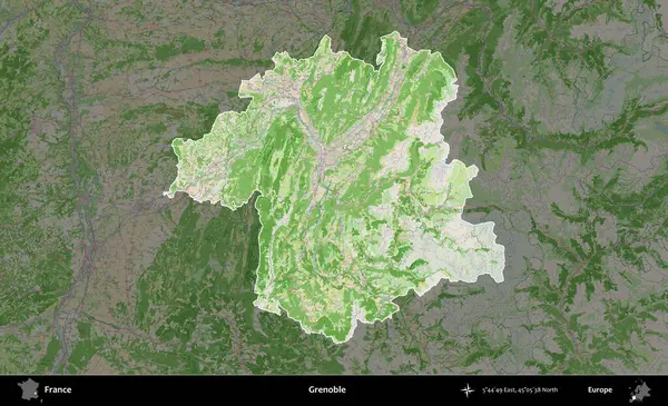 Grenoble. Fransa 'nın idari alanı koyu renk bir OpenStreetMap tarzı Fransız haritasına vurgulandı ve özetlendi