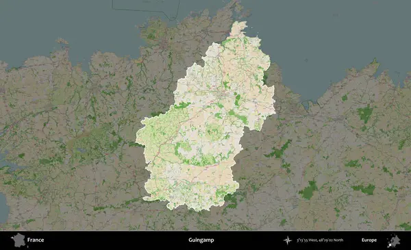 Guingamp. Fransa 'nın idari alanı koyu renk bir OpenStreetMap tarzı Fransız haritasına vurgulandı ve özetlendi