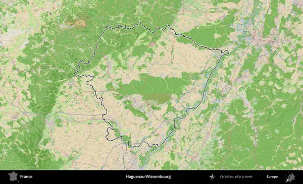 Haguenau-Wissembourg 'da. OpenStreetMap Fransız stili haritasında Fransa 'nın idari bölgesinin ana hatları belirlendi