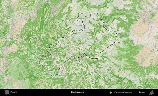 Hautes-Alpes. OpenStreetMap Fransız stili haritasında Fransa 'nın idari bölgesinin ana hatları belirlendi
