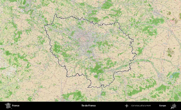 Ile-de-France. OpenStreetMap Fransız stili haritasında Fransa 'nın idari bölgesinin ana hatları belirlendi