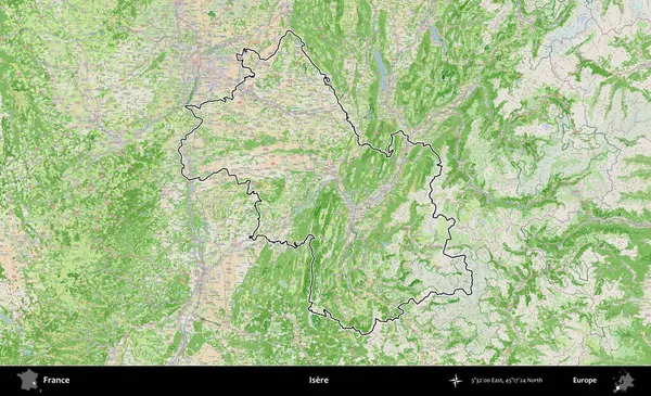 Isere. OpenStreetMap Fransız stili haritasında Fransa 'nın idari bölgesinin ana hatları belirlendi