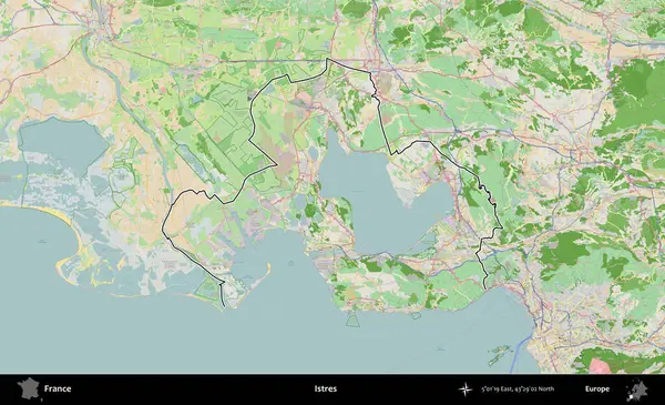 Istres. OpenStreetMap Fransız stili haritasında Fransa 'nın idari bölgesinin ana hatları belirlendi