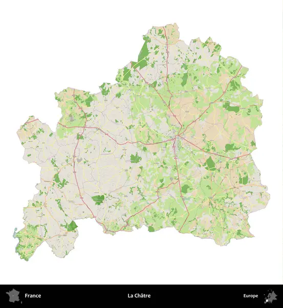 La Chatre 'de. Fransa 'nın idari bölgesi bir OpenStreetMap Fransız tarzı haritada beyazda izole edildi