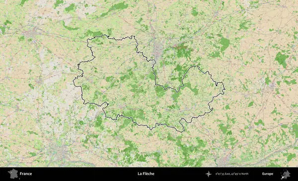La Fleche. OpenStreetMap Fransız stili haritasında Fransa 'nın idari bölgesinin ana hatları belirlendi