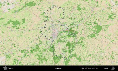 Le Mans 'da. OpenStreetMap Fransız stili haritasında Fransa 'nın idari bölgesinin ana hatları belirlendi
