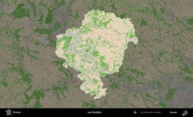 Les Andelys. Fransa 'nın idari alanı koyu renk bir OpenStreetMap tarzı Fransız haritasına vurgulandı ve özetlendi
