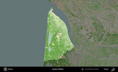 Lesparre-Medoc. Fransa 'nın idari alanı koyu renk bir OpenStreetMap tarzı Fransız haritasına vurgulandı ve özetlendi
