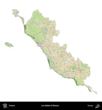 Les Sables-d'Olonne. Fransa 'nın idari bölgesi bir OpenStreetMap Fransız tarzı haritada beyazda izole edildi
