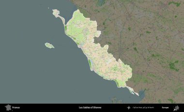 Les Sables-d'Olonne. Fransa 'nın idari alanı koyu renk bir OpenStreetMap tarzı Fransız haritasına vurgulandı ve özetlendi