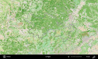 Le Vigan. OpenStreetMap Fransız stili haritasında Fransa 'nın idari bölgesinin ana hatları belirlendi