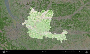 Libourne. Fransa 'nın idari alanı koyu renk bir OpenStreetMap tarzı Fransız haritasına vurgulandı ve özetlendi