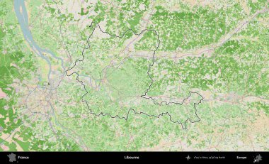 Libourne. OpenStreetMap Fransız stili haritasında Fransa 'nın idari bölgesinin ana hatları belirlendi