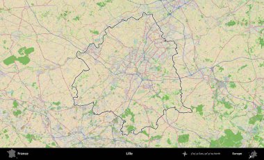 Lille. OpenStreetMap Fransız stili haritasında Fransa 'nın idari bölgesinin ana hatları belirlendi