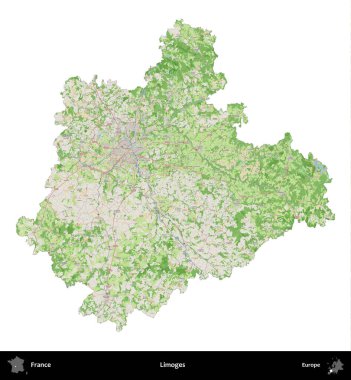 Limojeler. Fransa 'nın idari bölgesi bir OpenStreetMap Fransız tarzı haritada beyazda izole edildi